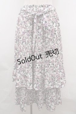画像1: axes femme / 花柄プリーツティアードスカート M 白 Y-23-12-29-155-AX-SK-SZ-ZT397