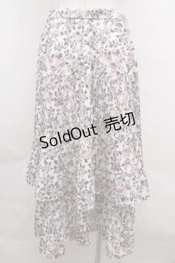 画像2: axes femme / 花柄プリーツティアードスカート M 白 Y-23-12-29-155-AX-SK-SZ-ZT397