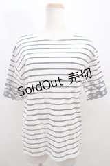 axes femme / 袖刺繍ボーダーTシャツ M 生成り Y-23-12-29-030-AX-TS-SZ-ZT393