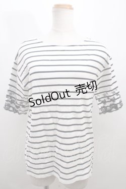 画像1: axes femme / 袖刺繍ボーダーTシャツ M 生成り Y-23-12-29-030-AX-TS-SZ-ZT393