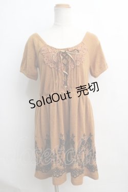 画像1: axes femme / カットソー裾フロッキーチュニ M カラシ Y-24-01-08-084-AX-OP-SZ-ZT231