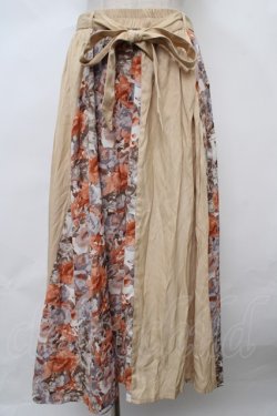 画像1: axes femme POETIQUE / 無地×花柄切替スカート M ベージュ Y-24-02-24-045-AX-SK-SZ-ZT404