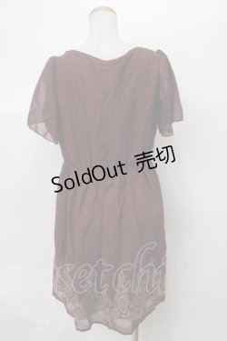 画像2: 【SALE】axes femme / ストライプレースプリント半袖ワンピース M ワイン Y-24-03-15-109-AX-OP-SZ-ZT430