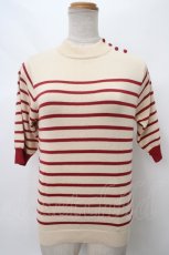画像1: 【SALE】F i.n.t / ヴィンテージボーダー5分袖ニットプルオーバー F アイボリー×レッド Y-24-03-22-081-CA-TO-SZ-ZT223 (1)