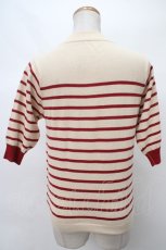 画像2: 【SALE】F i.n.t / ヴィンテージボーダー5分袖ニットプルオーバー F アイボリー×レッド Y-24-03-22-081-CA-TO-SZ-ZT223 (2)