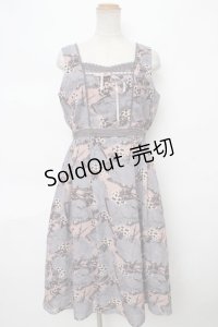 axes femme / ヴィンテージマップ柄ワンピ M グレー Y-24-04-10-126-AX-OP-SZ-ZT340