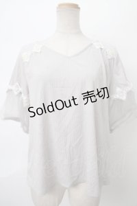 axes femme / 袖チュールビジュー使いプルオーバー M グレー Y-24-05-01-093-AX-TO-SZ-ZT198