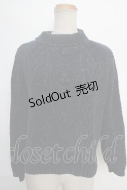 画像1: F&A / ベロア調ケーブルニット  紺 Y-24-05-18-076-LO-SK-AS-ZT426