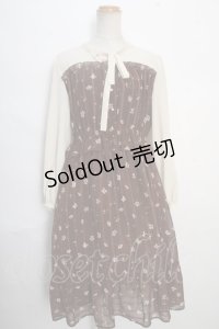 axes femme / 花柄ボータイワンピース M 茶 Y-24-06-04-132-AX-OP-SZ-ZT327