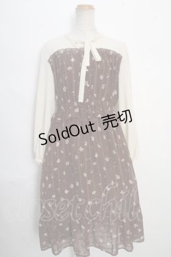 画像1: axes femme / 花柄ボータイワンピース M 茶 Y-24-06-04-132-AX-OP-SZ-ZT327