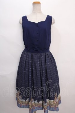 画像1: axes femme POETIQUE / パルティシオン柄ワンピース M 紺 Y-24-06-08-122-AX-OP-SZ-ZT225