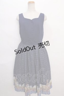 画像1: axes femme POETIQUE / パルティシオン柄ワンピース M 紺 Y-24-06-08-122-AX-OP-SZ-ZT225