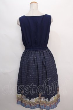 画像2: axes femme POETIQUE / パルティシオン柄ワンピース M 紺 Y-24-06-08-122-AX-OP-SZ-ZT225