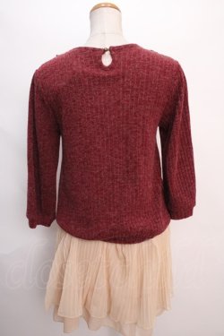 画像2: axes femme / シフォンプリーツ切替ニットワンピース M ワイン Y-24-06-08-160-AX-OP-SZ-ZT352