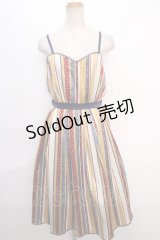 axes femme POETIQUE / モチーフストライプ柄ワンピース M からし Y-24-06-11-088-AX-OP-SZ-ZT313