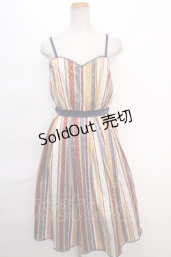 画像1: axes femme POETIQUE / モチーフストライプ柄ワンピース M からし Y-24-06-11-088-AX-OP-SZ-ZT313