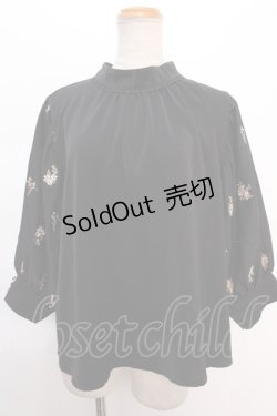画像1: axes femme / シャビーシックフラワー柄ブラウス M 黒 Y-24-06-11-027-AX-BL-SZ-ZT138