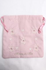 Maison de FLEUR / ラビット刺繍巾着  ピンク Y-24-06-27-006-LO-ZA-SZ-ZT-K015
