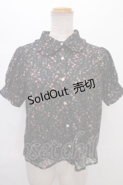 画像1: axes femme POETIQUE / フラワープリント×レースブラウス M 黒 Y-24-07-10-051-AX-BL-SZ-ZI