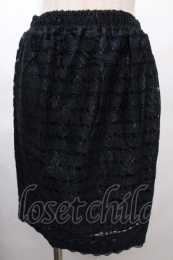 画像1: axes femme / レーシーボーダータイトスカート M 紺 Y-24-07-10-173-AX-SK-SZ-ZT276