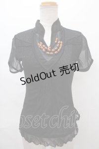 Ozz On / ラメ系メッシュ重ねトップス  黒 Y-24-07-15-115-OO-TO-SZ-ZS