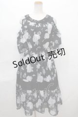 axes femme / 紫陽花柄ロングワンピース M 黒 Y-24-07-17-136-AX-OP-SZ-ZT223
