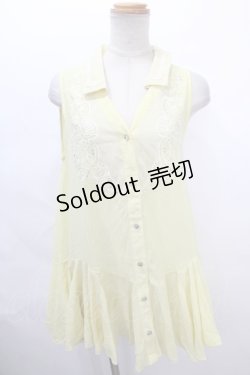 画像1: axes femme / 刺繍入襟付チュニック M イエロー Y-24-08-04-096-AX-OP-SZ-ZI