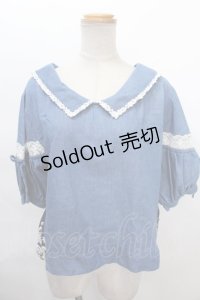 axes femme / ストライプ袖レース切替えトップス M ウォッシュ Y-24-08-04-114-AX-TO-SZ-ZI