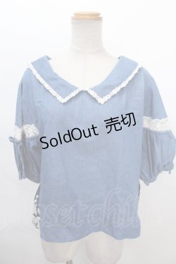 画像1: axes femme / ストライプ袖レース切替えトップス M ウォッシュ Y-24-08-04-114-AX-TO-SZ-ZI