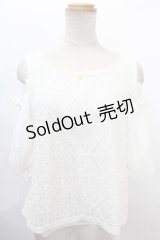 axes femme POETIQUE / 肩あきパフ袖総レースプルオーバー M 白 Y-24-08-04-133-AX-TO-SZ-ZT415