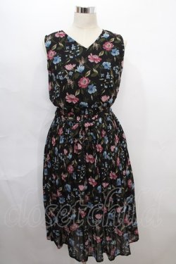 画像1: axes femme / 花柄シフォンプリーツワンピース M 黒 Y-24-08-04-176-AX-OP-SZ-ZT164