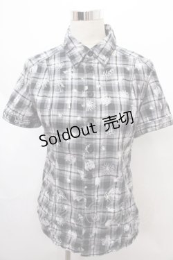 画像1: ALGONQUINS / 蝶&蜘蛛の巣ptチェックシャツ UNISEX グレー Y-24-08-13-125-AL-BL-SZ-ZT406