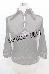 Ozz On / メッシュ使いチャイナブラウス  黒×紫 Y-24-08-13-131-OO-BL-WD-ZS