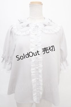 画像1: axes femme kawaii / プチリボン半袖ブラウス M グレー Y-24-09-02-014-AX-BL-SZ-ZT427