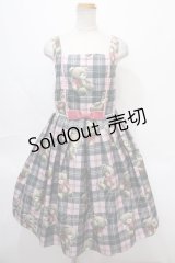 Emily Temple cute / Teddy Bear Tartanノースリーブワンピース  ピンク Y-24-09-05-092-ET-OP-SZ-ZY