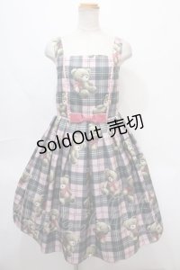 Emily Temple cute / Teddy Bear Tartanノースリーブワンピース  ピンク Y-24-09-05-092-ET-OP-SZ-ZY
