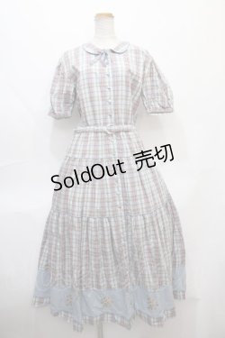 画像1: pa・se・ri / ブーケ刺繍チェック柄ロングワンピース  サックス Y-24-09-12-108-LO-OP-SZ-ZY