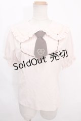 axes femme POETIQUE / レトロ喫茶刺繍パフ袖ブラウス M ピンク Y-24-09-25-075-AX-BL-SZ-ZT350