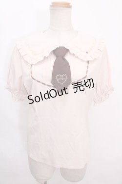 画像1: axes femme POETIQUE / レトロ喫茶刺繍パフ袖ブラウス M ピンク Y-24-09-25-075-AX-BL-SZ-ZT350