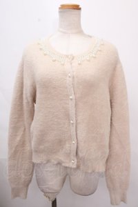an another angelus / パールチョーカー風シャギーニットカーディガン F ベージュ Y-24-10-31-086-CA-TO-SZ-ZT135