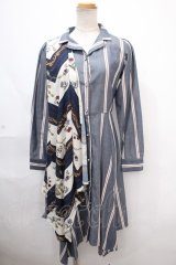axes femme / スカーフ×レジメシャツワンピース  青 Y-24-11-12-080-AX-OP-SZ-ZI