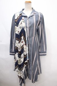 axes femme / スカーフ×レジメシャツワンピース  青 Y-24-11-12-080-AX-OP-SZ-ZI