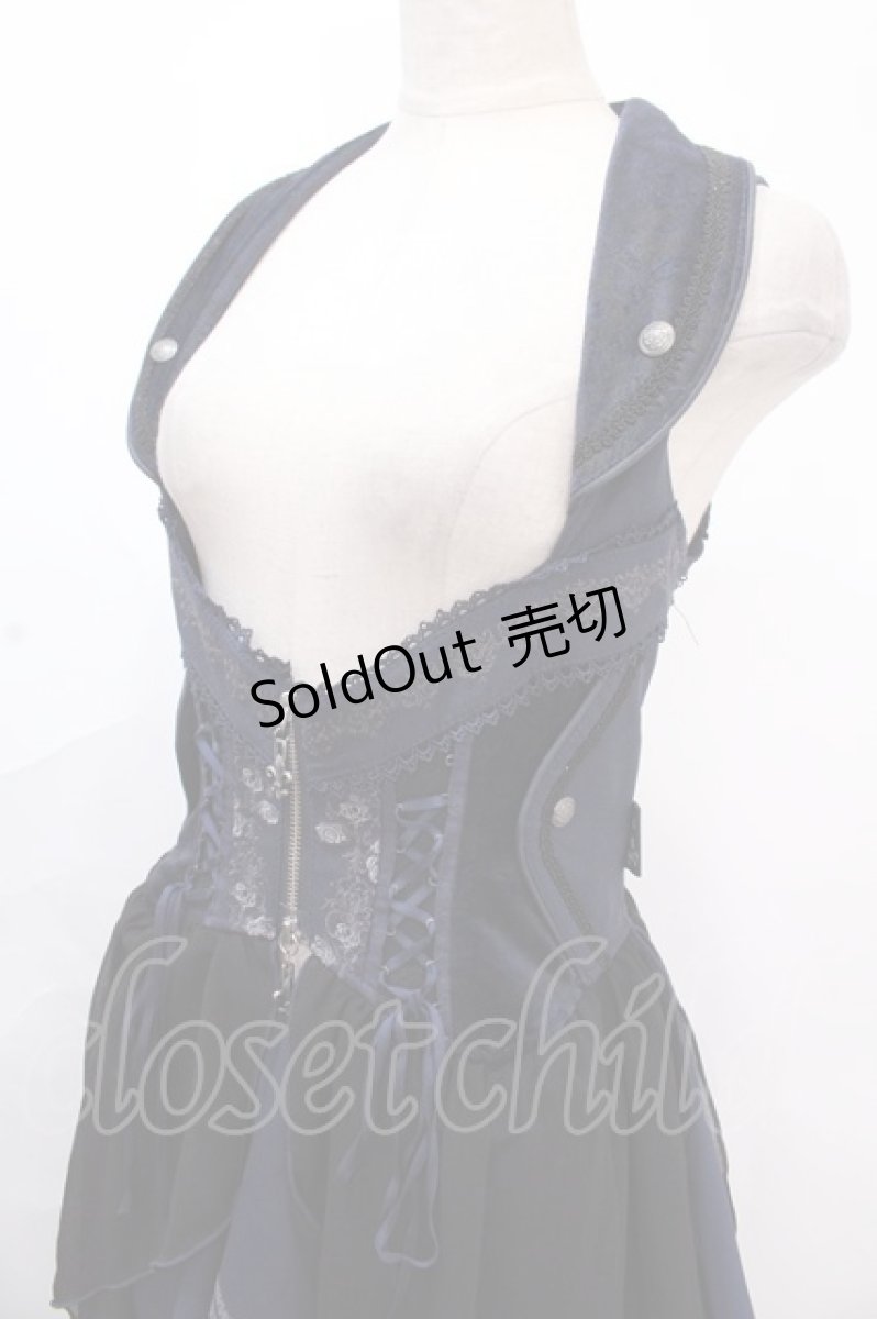 画像3: OZZ ANGELO / 薔薇オーナメント刺繍コルセットベスト  紺 Y-24-11-12-087-OO-CO-SZ-ZY (3)