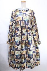 Perla nell' ostrica / ヴィンテージキャット襟付ワンピース M ネイビー Y-24-11-21-091-EL-OP-SZ-ZS