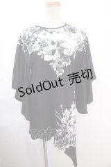 CIVARIZE / フレア袖スカルフラワー変形アシンメトリーTシャツ F ブラック Y-24-11-30-050-GO-TO-SZ-ZY