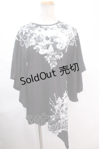 CIVARIZE / フレア袖スカルフラワー変形アシンメトリーTシャツ F ブラック Y-24-11-30-050-GO-TO-SZ-ZY