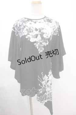 画像1: CIVARIZE / フレア袖スカルフラワー変形アシンメトリーTシャツ F ブラック Y-24-11-30-050-GO-TO-SZ-ZY