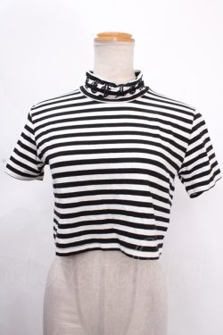画像1: REFLEM / ハイネッククロップドTシャツ F ブラック×ホワイト Y-24-12-05-093-PU-TO-SZ-ZS