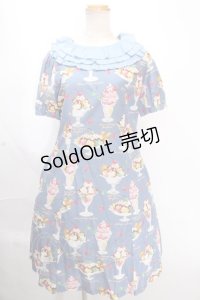 Jane Marple /Sweet & Coolフリルカラーワンピース  ブルーグレイ Y-24-12-09-053-JM-OP-SZ-ZI