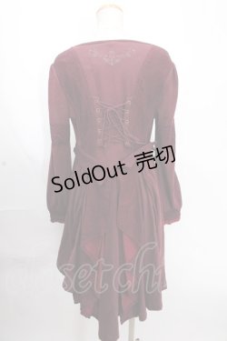 画像2: Ozz oneste / 重ね着風編上げプリントワンピース  ボルドー Y-24-12-09-069-OO-OP-SZ-ZS